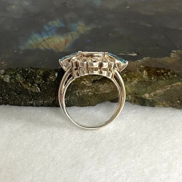 Sterling Silver 925 Blue White Topaz Multi Gemstone Stone Floral Ring Sz 6.75 - Picture 6 of 16